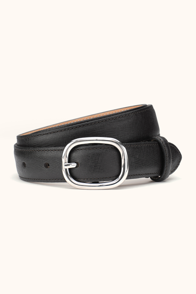 Oval Buckle Saffiano Belt