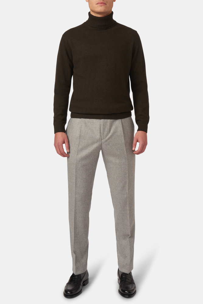 Regular Fit High Waist Flannel Trousers