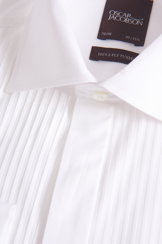 Slim Fit Cut Away Plisseret Smoking Skjorte Poplin