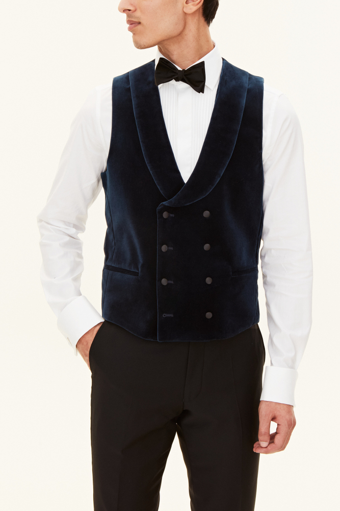 Regular Fit Double Breasted Velvet Waistcoat