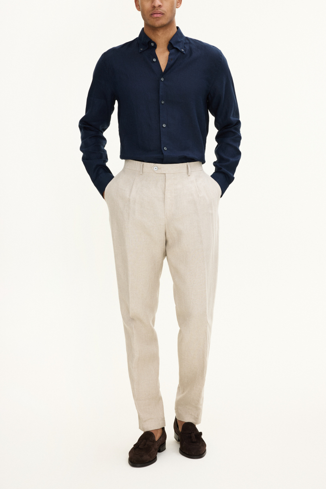 Regular Fit High Waist Linen Trousers