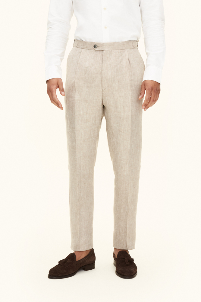 Regular Fit High Waist Linen Trousers