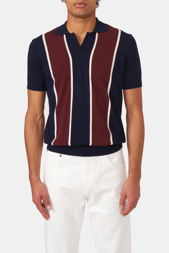 Slim Fit Randig Stickad Piké