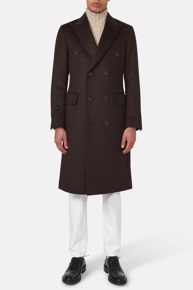 Slim Fit Dubbelknäppt Borstad Kamelhårsrock