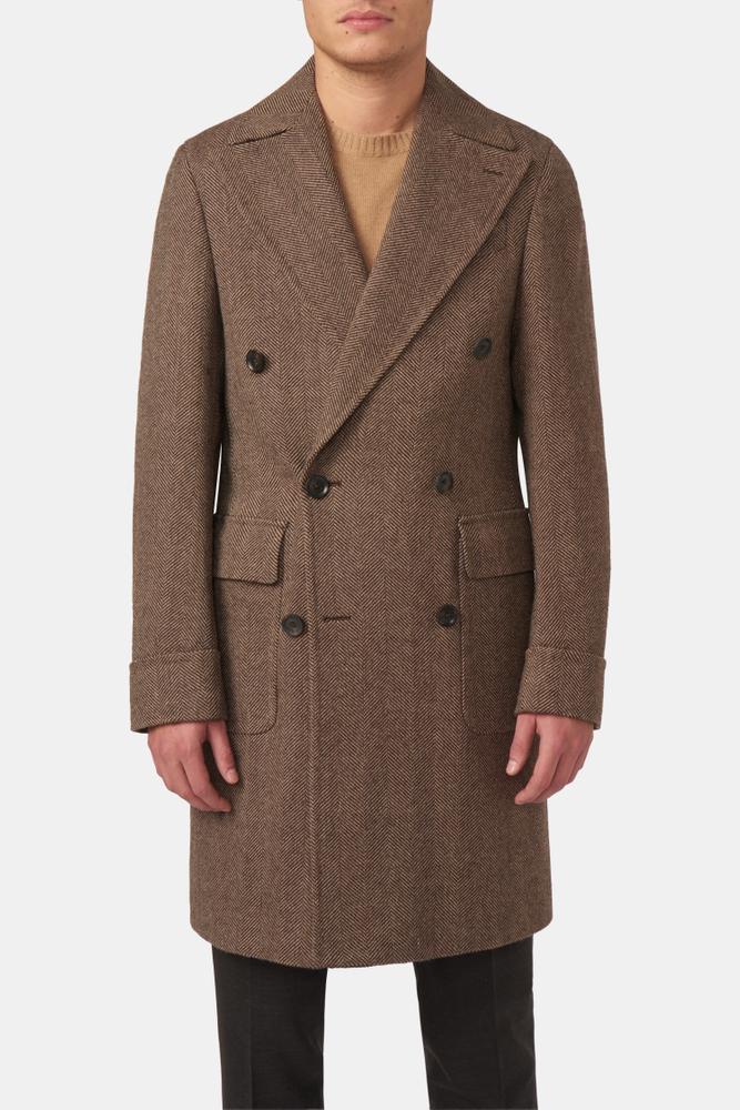 Slim Fit Double Breasted Tweed Coat