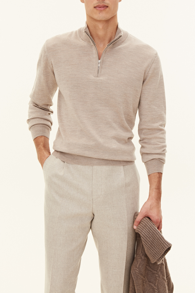 Regular Fit Half Zip Trøje i Fine Merinould