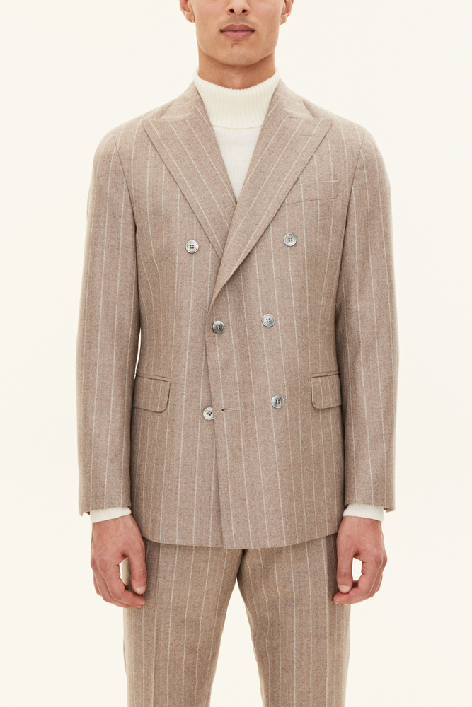 Regular Fit Dobbeltspent Blazer Stripete fiskebeinsmønster