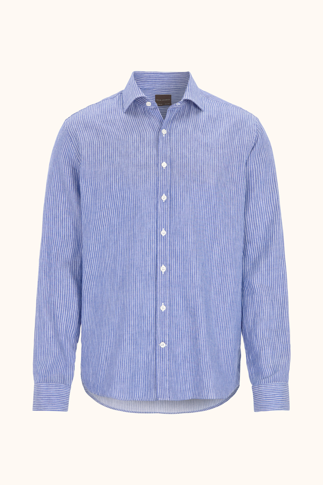 Reg Fit Cut Away Linen Twill Stripe Shirt