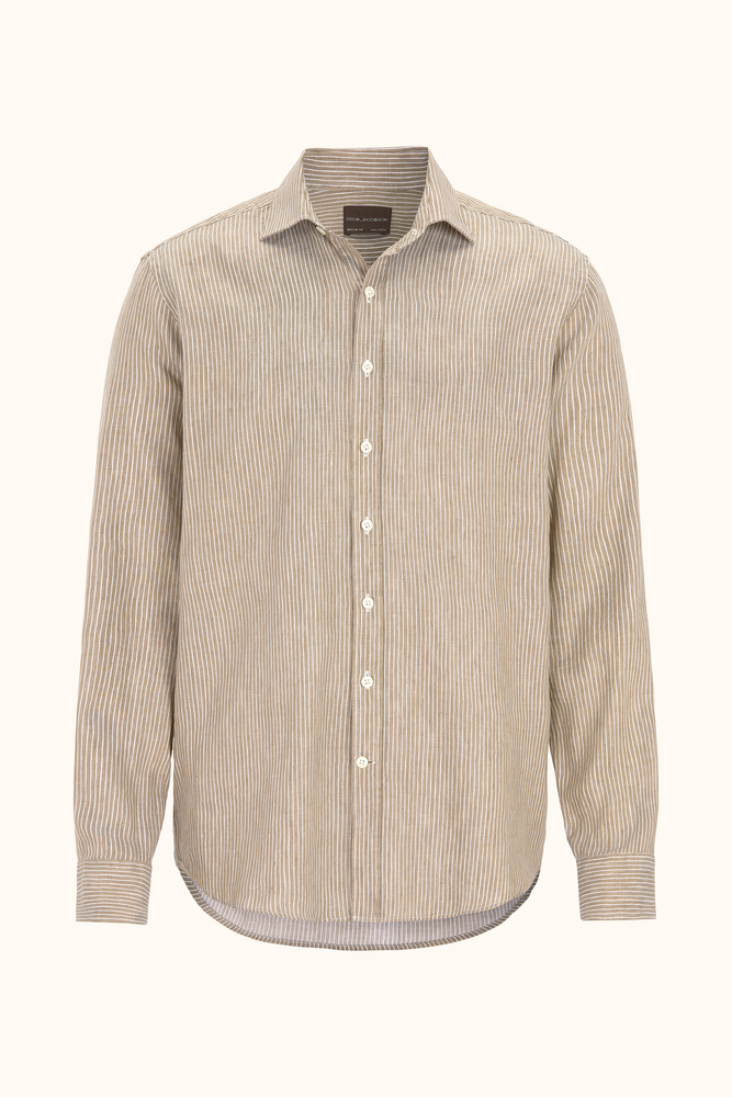 Reg Fit Cut Away Linen Twill Stripe Shirt