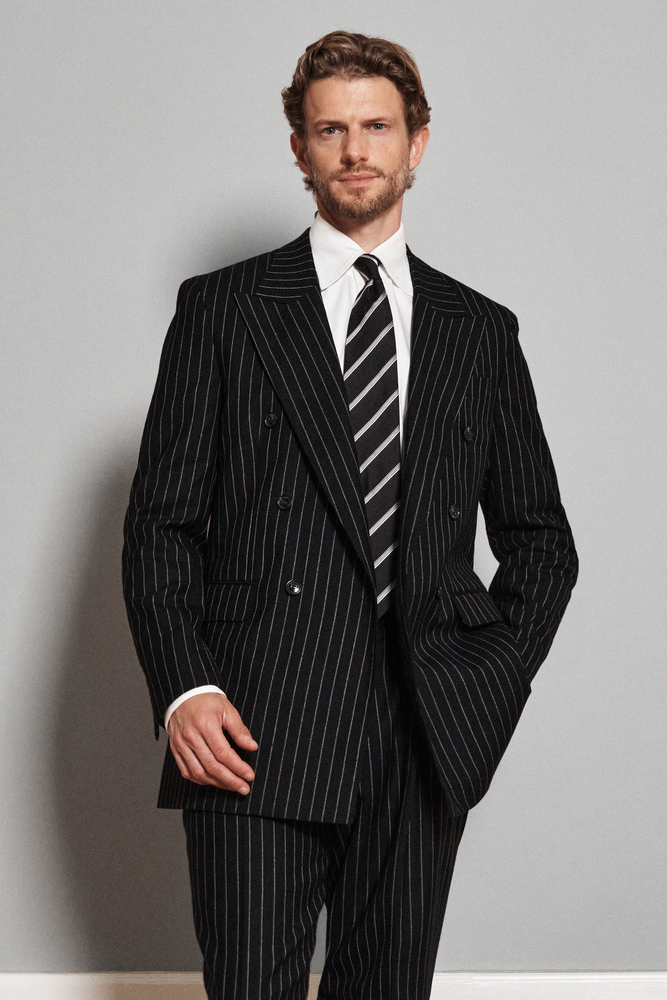 Regular Fit Double Breasted Pin Striped Blazer