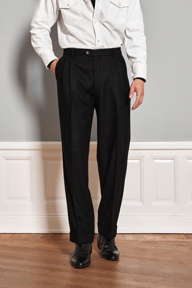 Regular Fit Højtajlet Pleated Flannel Bukser