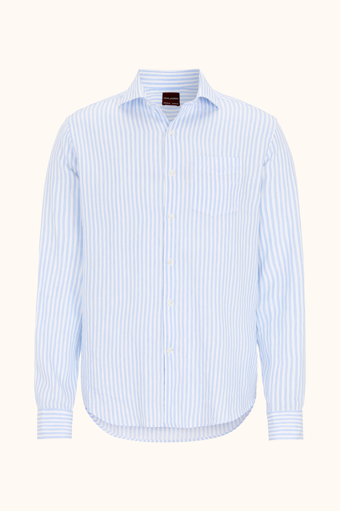 Reg Fit Wide Spread Linen Venetian Stripe Shirt