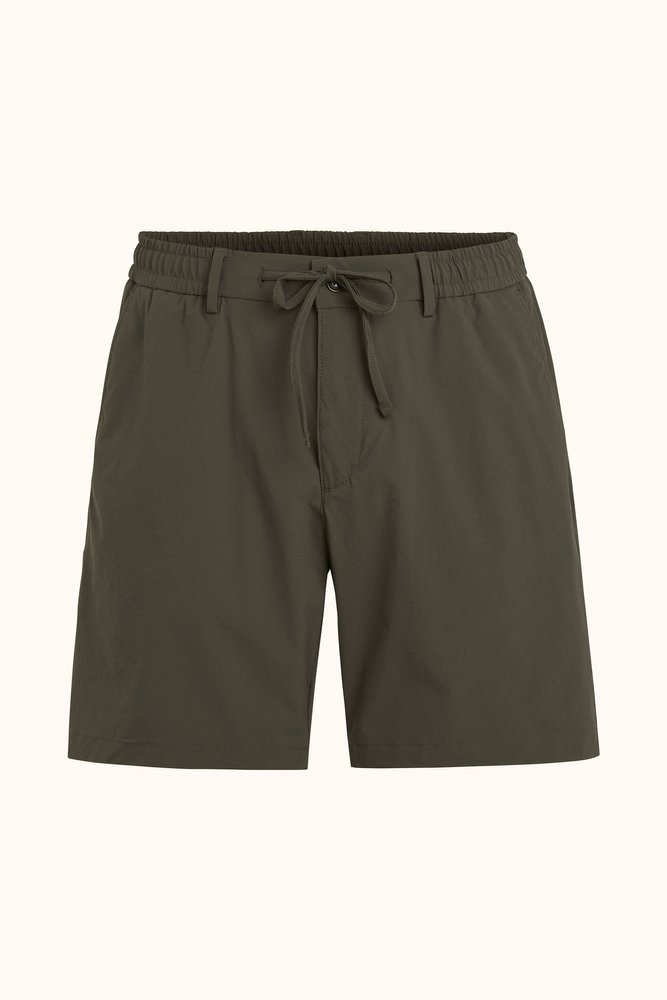 Regular Fit Drawstring Rip-Stop Stretch Shorts