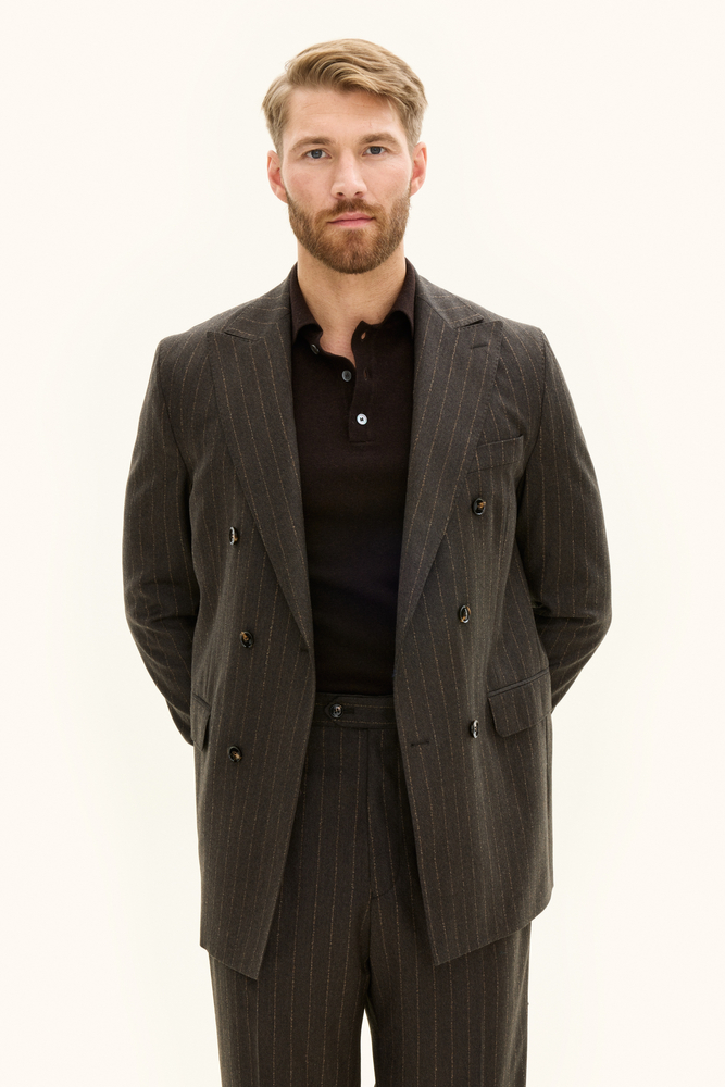 Regular Fit Double Breasted Striped Flanell Blazer