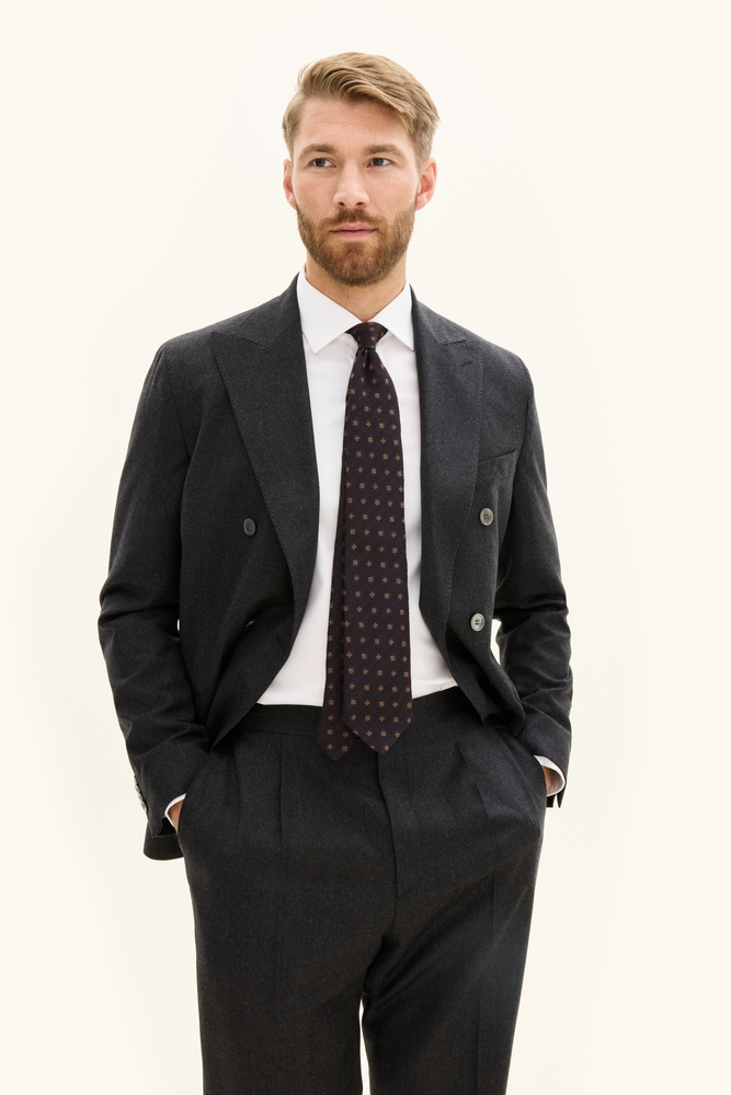 Regular Fit Double Breasted Stretch Flannel Blazer