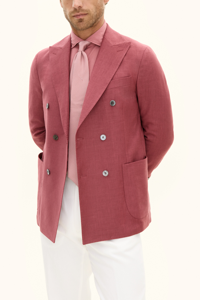 Regular Fit Double Breasted Linen Twill Blazer