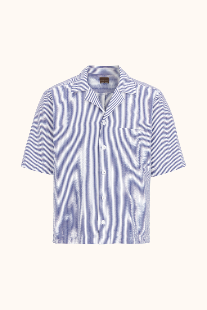 Reg Fit Cuban SS Striped Seersucker Shirt